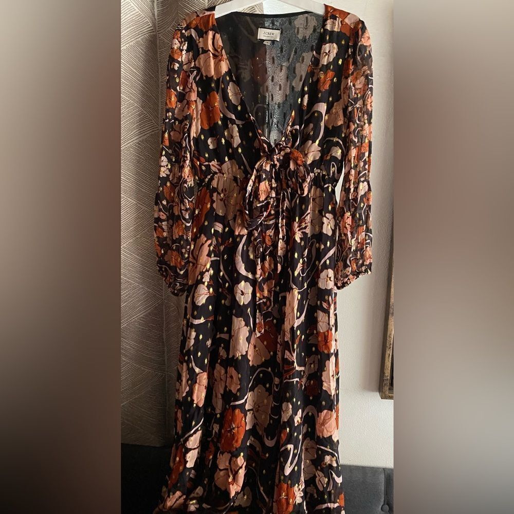 J. CREW COLLECTION MIXED PRINT TIE FRONT LUREX MAXI DRESS SZ SMALL - Picture 6 of 15
